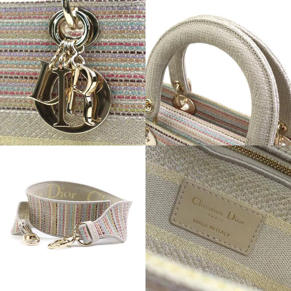 Christian Dior Lady D Lite Canvas Multicolor Gold 2way Shoulder Bag - Picture 4 of 5
